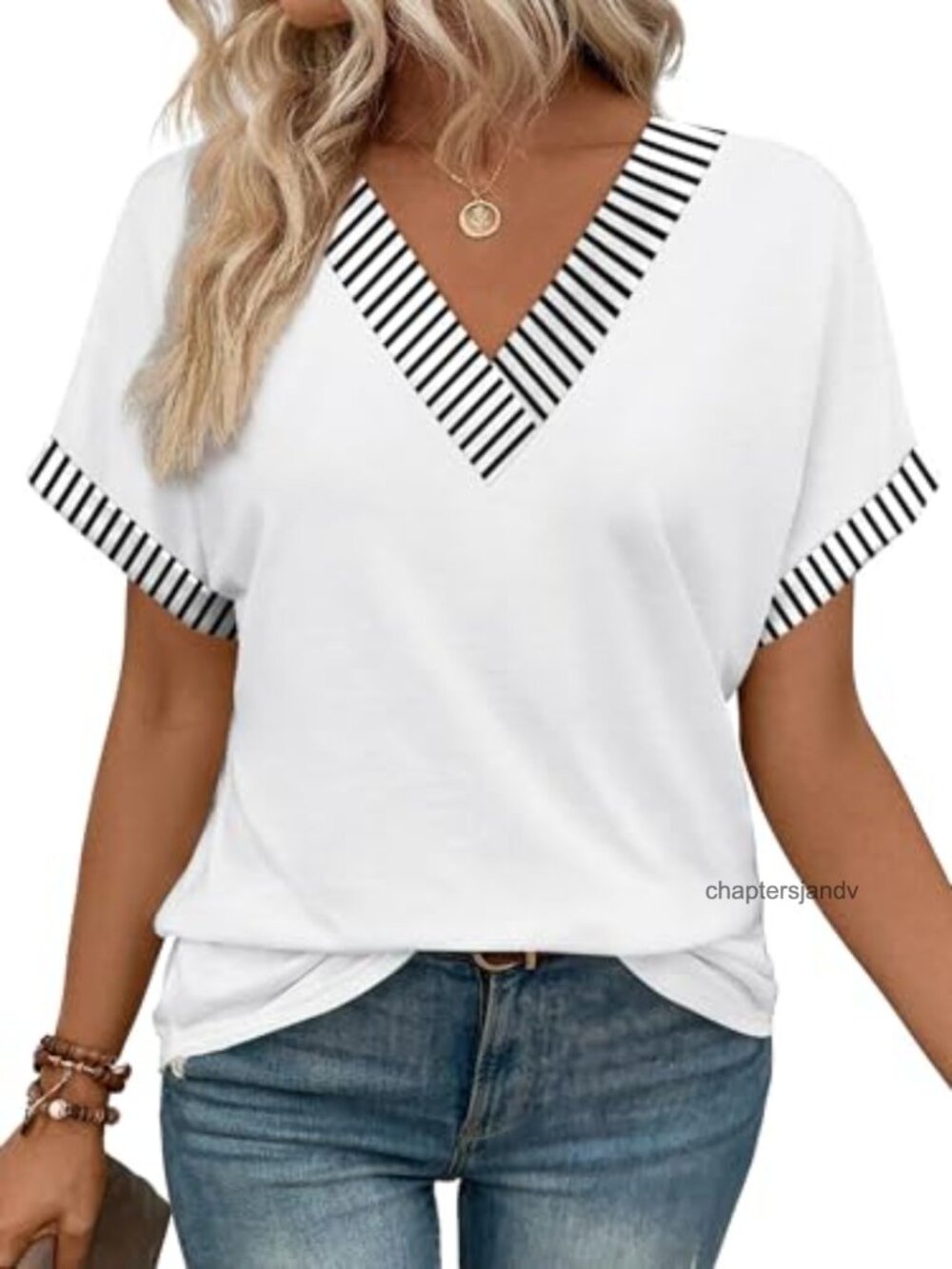 Women's Casual V-Neck Short Sleeve Dolman Tee Blouse Summer Top